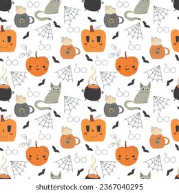 Seamless halloween cute vector pattern for priting and fabric 
