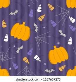 seamless halloween element pattern background with pumpkin and candy