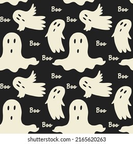 Seamless Halloween ghost pattern. Abstract textile fabric background. Doodle hand drawn naive vector minimalism art