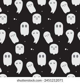 Patrón de fantasmas de Halloween sin costuras. Patrón de Halloween negro para niños. Ilustración vectorial.