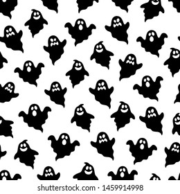 Seamless Halloween Ghost Pattern in White Background