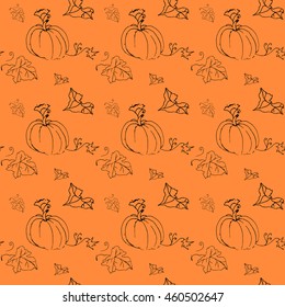 Seamless halloween hand drawn pattern with pumpkin