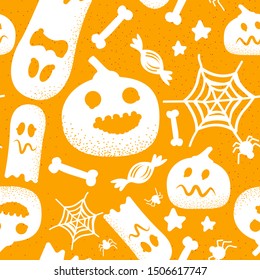 Seamless Halloween Holiday Icons Pattern. Vector EPS 10.