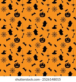 seamless Halloween holiday pattern,Pumpkin and scary ghost,Black Bat