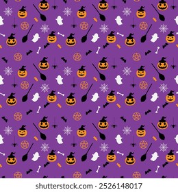 seamless Halloween holiday pattern,Pumpkin and scary ghost,Black Bat