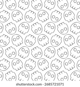 Nahtloses Halloween Symbolmuster mit Doodle-Schädeln Schwarz-weißer Hintergrund
