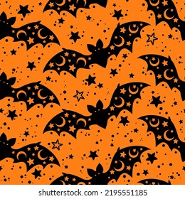 seamless halloween illustration of decorated bats silhouettes