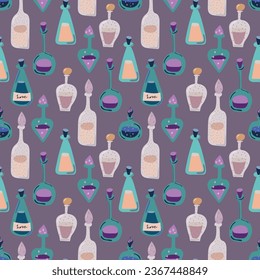 Seamless halloween mystical potion vector pattern for priting and fabric