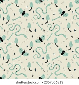 Seamless halloween mystical vector pattern for priting and fabric 