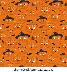 Seamless Halloween Pamkin Pattern On Orange Stock Vector (Royalty Free ...