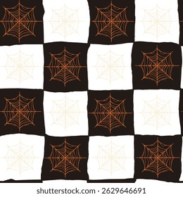 Seamless Halloween Pattern with Abstract Spider Web in Hand Drawn Style. Doodle arachnid web perfect for cards, party invitations, web, fashion, print