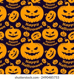 Seamless Halloween pattern. Autumn background. scary pumpkin. Vector illustration.