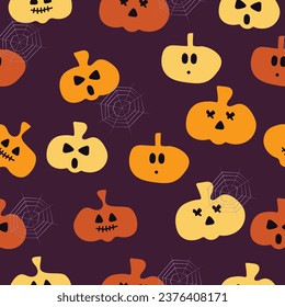 Seamless halloween pattern backgound with cute pumpkin ghosts cartoon characters.
