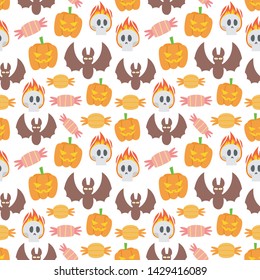 seamless halloween pattern. bat, skull, pumpkin, candy