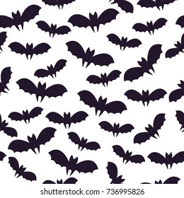 Seamless halloween pattern with black bats on white background