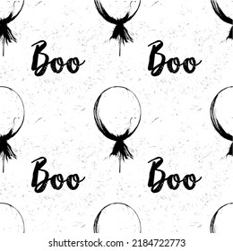 
Seamless Halloween Pattern. Black seamless vector balloons and word boo. Scary print for fabric or paper.  