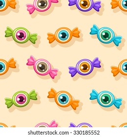 Seamless Halloween pattern. Halloween candies with eyes.