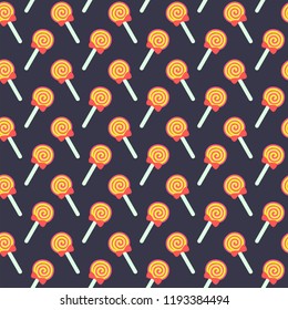 Seamless halloween pattern with candies. Vector illustration. Can be used for wallpaper, pattern fills, textile, web page background, surface textures.