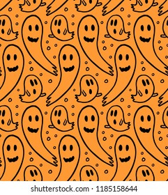 Seamless Halloween pattern for card, banner, poster templates. Hand drawn traditional symbol ghosts