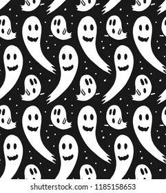 Seamless Halloween pattern for card, banner, poster templates. Hand drawn traditional symbol ghosts