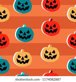 Seamless halloween pattern with childish cute pumpkin drawing for happy halloween fashion of baby and children vector ready for print.