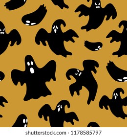 Seamless halloween pattern with creative silhouette of ghost different pose. Vector illustration for baby and kids.