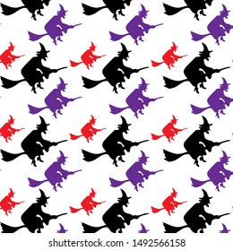 seamless halloween pattern. Creative vector background with witch, bat, ghost. Funny pattern for textile and fabric. Fashion halloween witch style. Colorful bright picture
