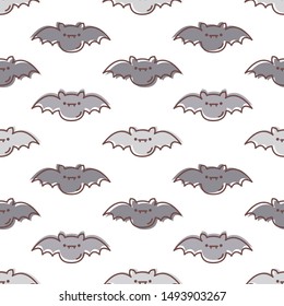 Seamless halloween pattern with cute bats for greeting card, gift box, fabric, web design. Isolated on white.