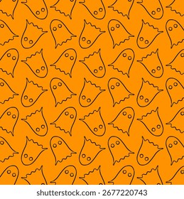 Seamless Halloween pattern with cute doodle Ghost