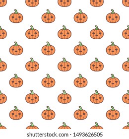 Seamless halloween pattern with cute icons pumpkins. Simple design for greeting card, gift box, fabric, web design. Isolated on white.