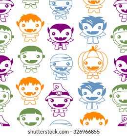 Seamless Halloween pattern with cute monsters