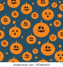 Seamless halloween pattern with cute pumpkins. Vector Illustration
