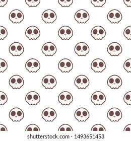 Seamless halloween pattern with cute sculls for greeting card, gift box, fabric, wallpaper, web design. Isolated on white.