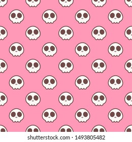 Seamless halloween pattern with cute skulls on pink background for greeting card, gift box, fabric, web design.