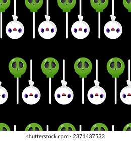 Seamless Halloween pattern of different candies in the shape of skulls
