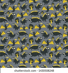 seamless halloween pattern. Dinosaur silhouette