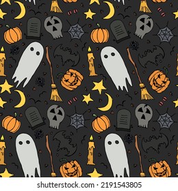 Seamless halloween pattern. Doodle halloween background