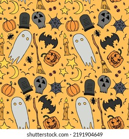 Seamless halloween pattern. Doodle halloween background