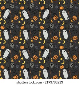 Patrón de halloween sin foco. Fondo de Halloween Doodle