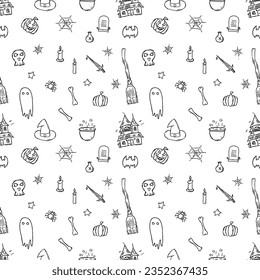 Seamless Halloween pattern. Doodle Halloween background