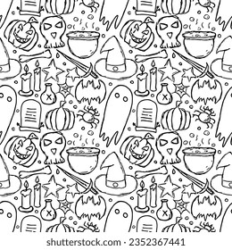 Seamless Halloween pattern. Doodle Halloween background