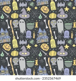 Seamless Halloween pattern. Doodle Halloween background