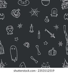 Seamless Halloween pattern. Doodle Halloween background