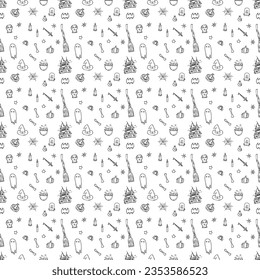 Seamless Halloween pattern. Doodle Halloween background