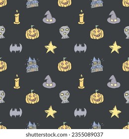 Seamless Halloween pattern. Doodle Halloween background