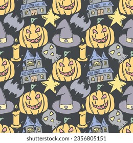 Seamless Halloween pattern. Doodle Halloween background