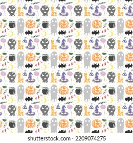 Seamless halloween pattern. Doodle vector halloween background