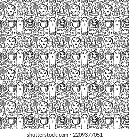 Seamless halloween pattern. Doodle vector halloween background