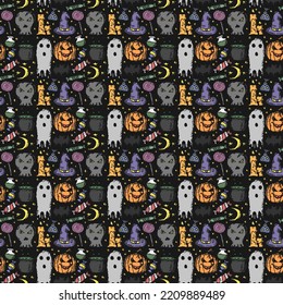 Seamless halloween pattern. Doodle vector halloween background