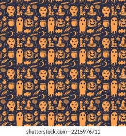 Seamless halloween pattern. Doodle vector halloween background